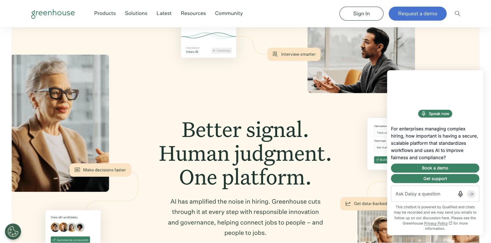 Greenhouse applicant tracking system homepage - enterprise ATS platform for structured hiring