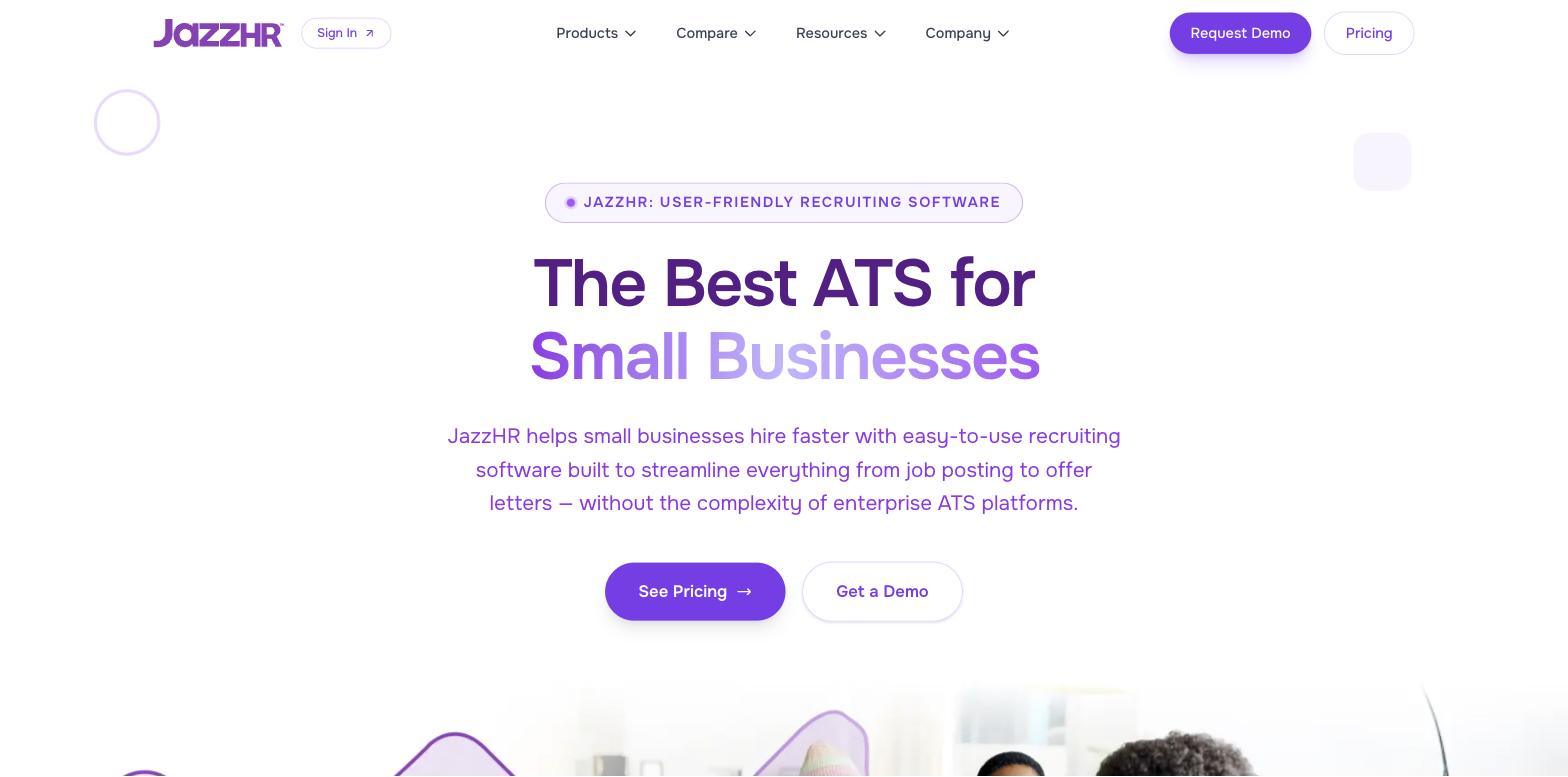 JazzHR applicant tracking system homepage - affordable ATS software for SMBs