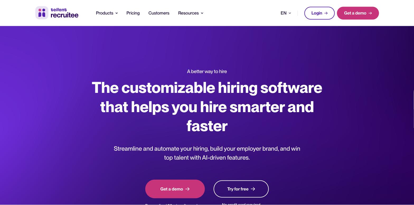 Recruitee applicant tracking system homepage - collaborative ATS hiring platform