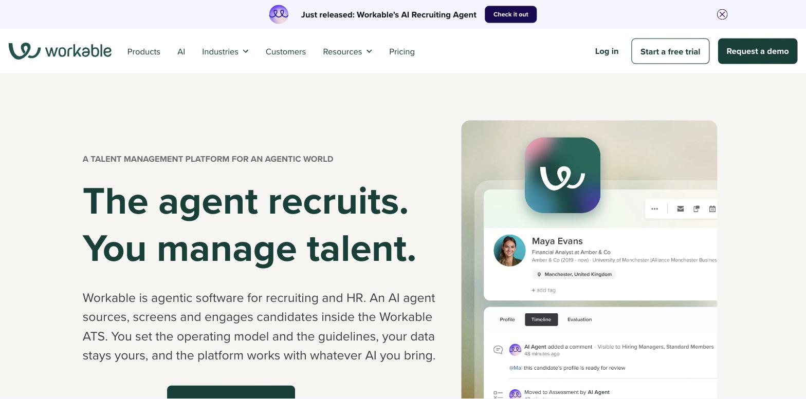 Workable applicant tracking system homepage - top rated ATS platform for hiring
